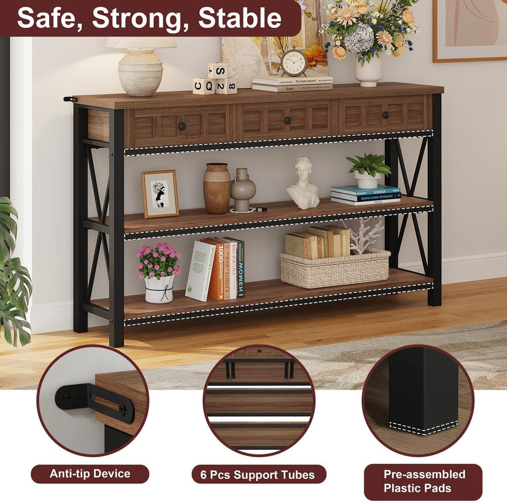FATORRI Console Table for Entryway, Farmhouse Sofa Table with 3 Drawers for L...