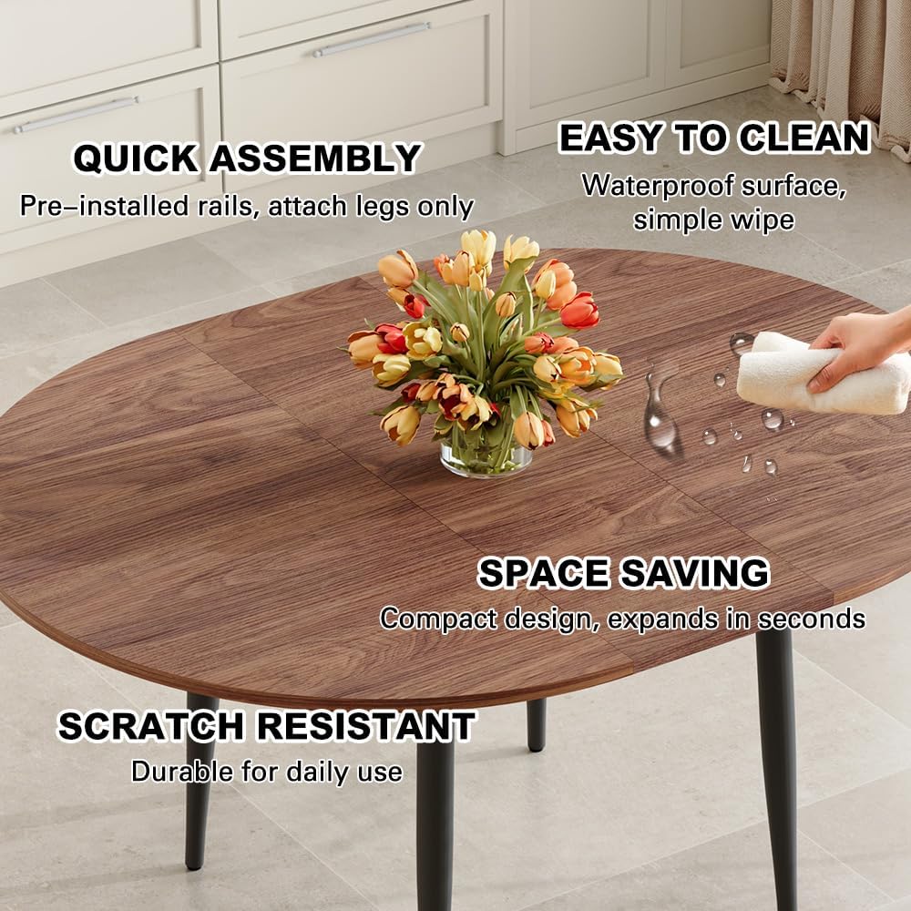FURNITO Round Dining Table Set for 6, 42"-54" Extendable Dining Roo...
