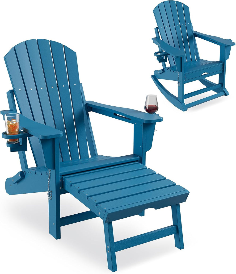 Rocking Adirondack Chairs, Folding Adirondack Rocking Chair With Footrest, Ad...