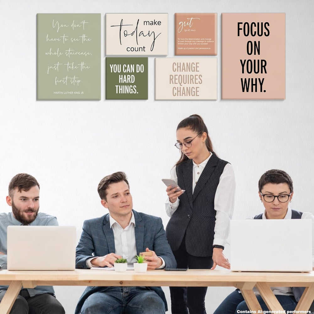 Framed Motivational Office Wall Decor, Set of 6 Boho Inspirational Prints