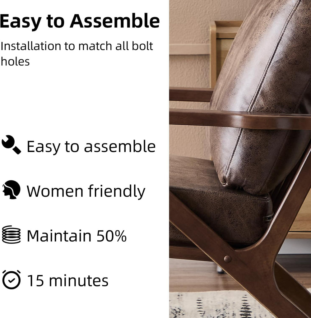 INZOY Mid-Century Modern Accent Chair with Wood Frame, PU Leather Living Room...