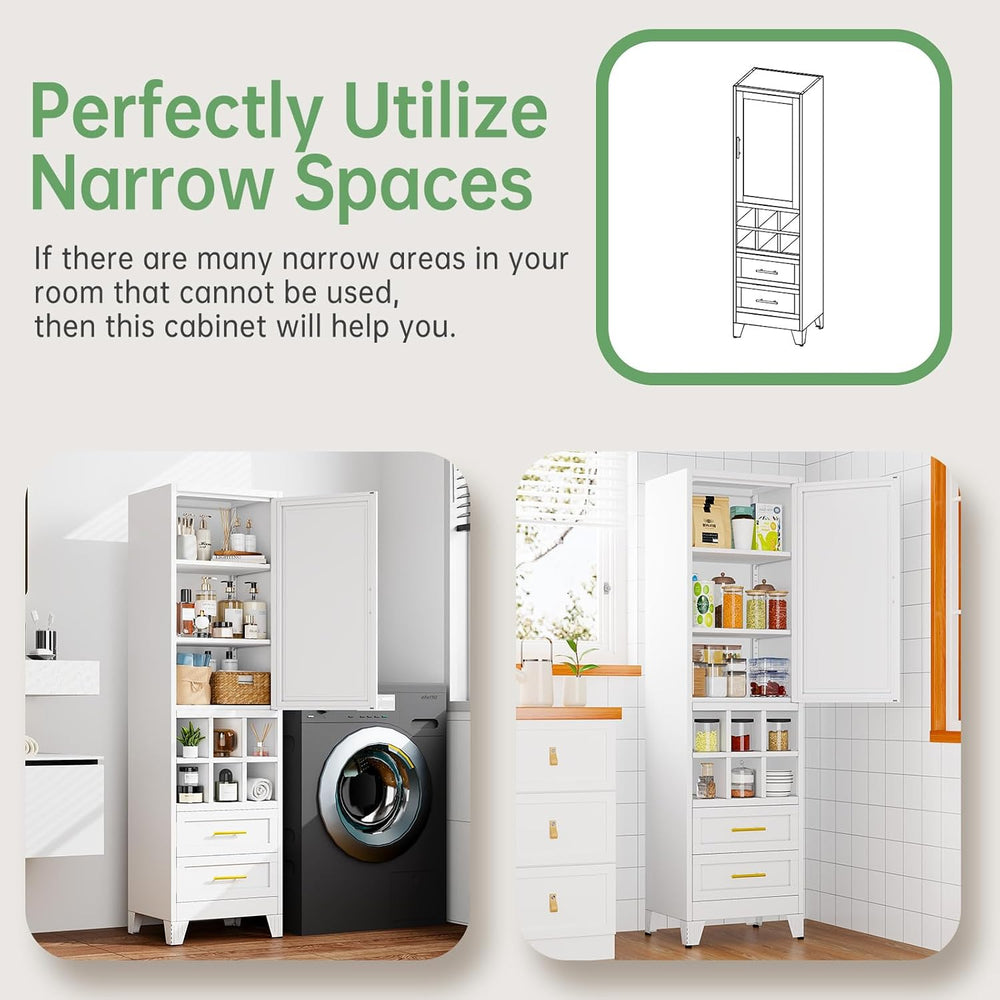Ckzbx Tall Narrow Storage Cabinet, 66.93" H Tall Bathroom Cabinet Metal ...