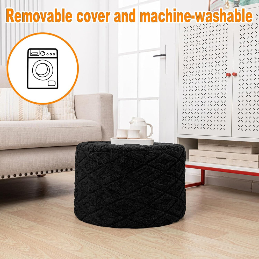 Round Ottoman Pouf,Foot Stools Ottoman,Foot Rest,Black,20x20x14In | All-in-On...