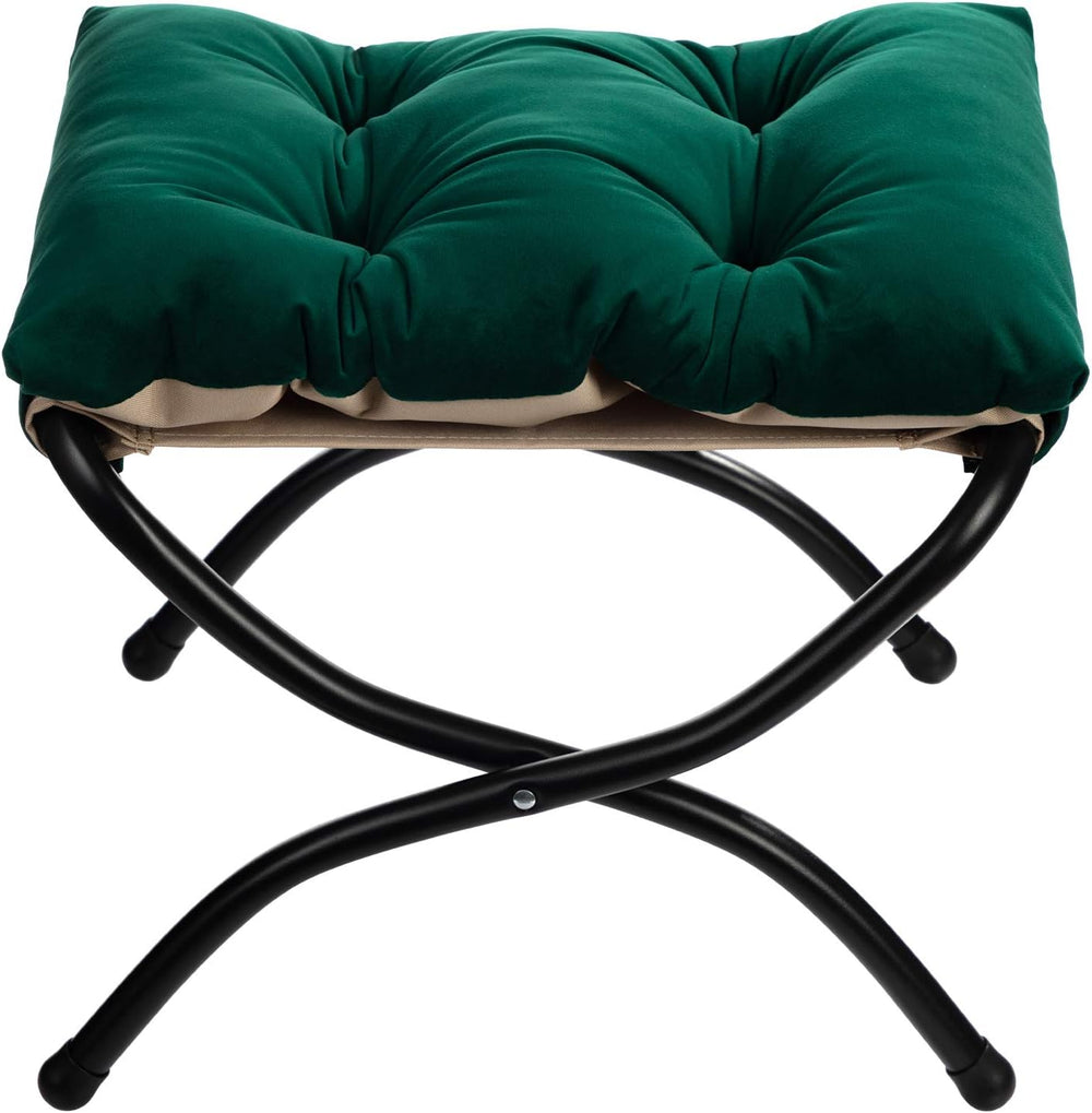 HollyHOME 15"(H) Folding Footrest Stool, Upholstered Small Foldable Otto...