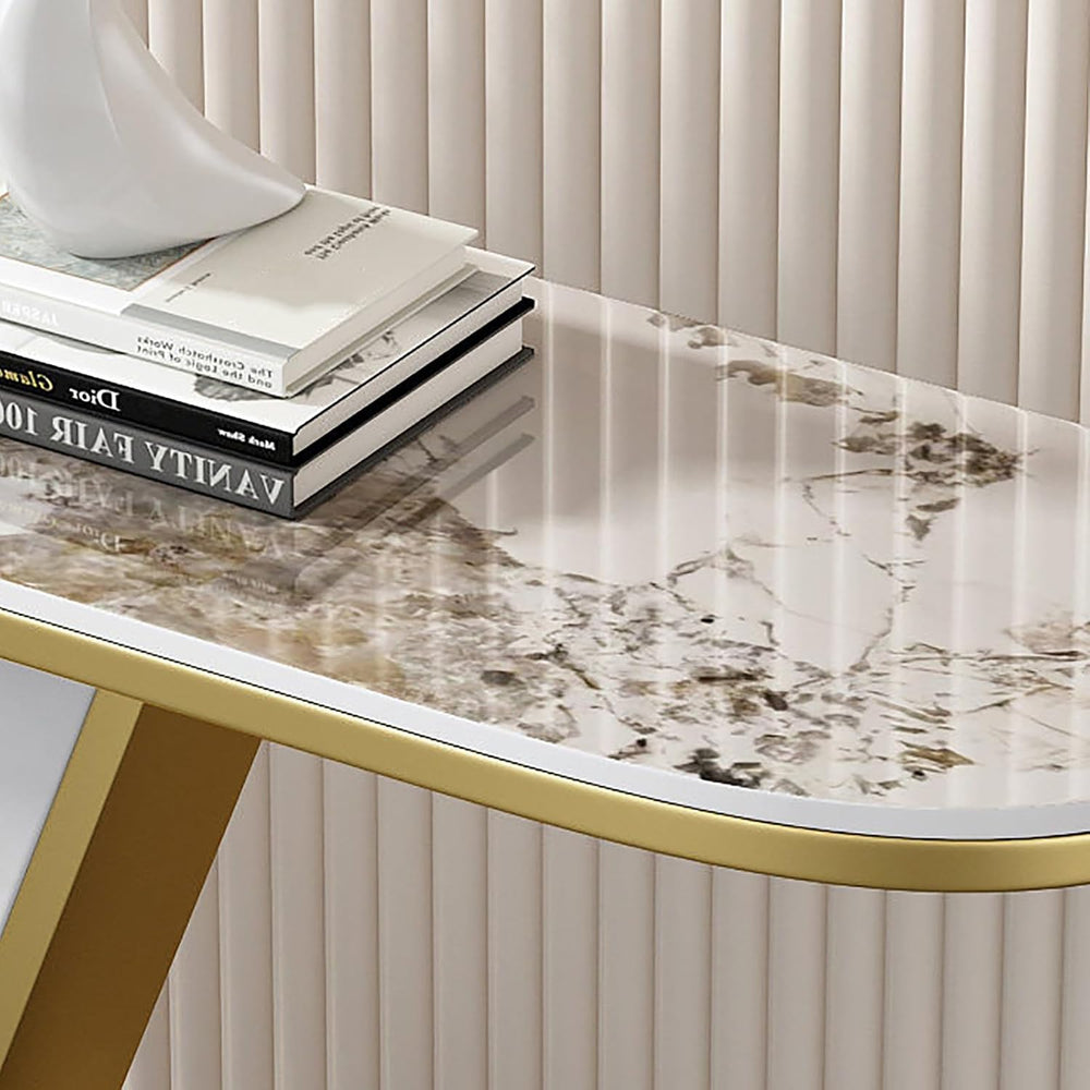 Modern Console Table Rock Panel with Metal Frame Long Accent Foyer Table for ...