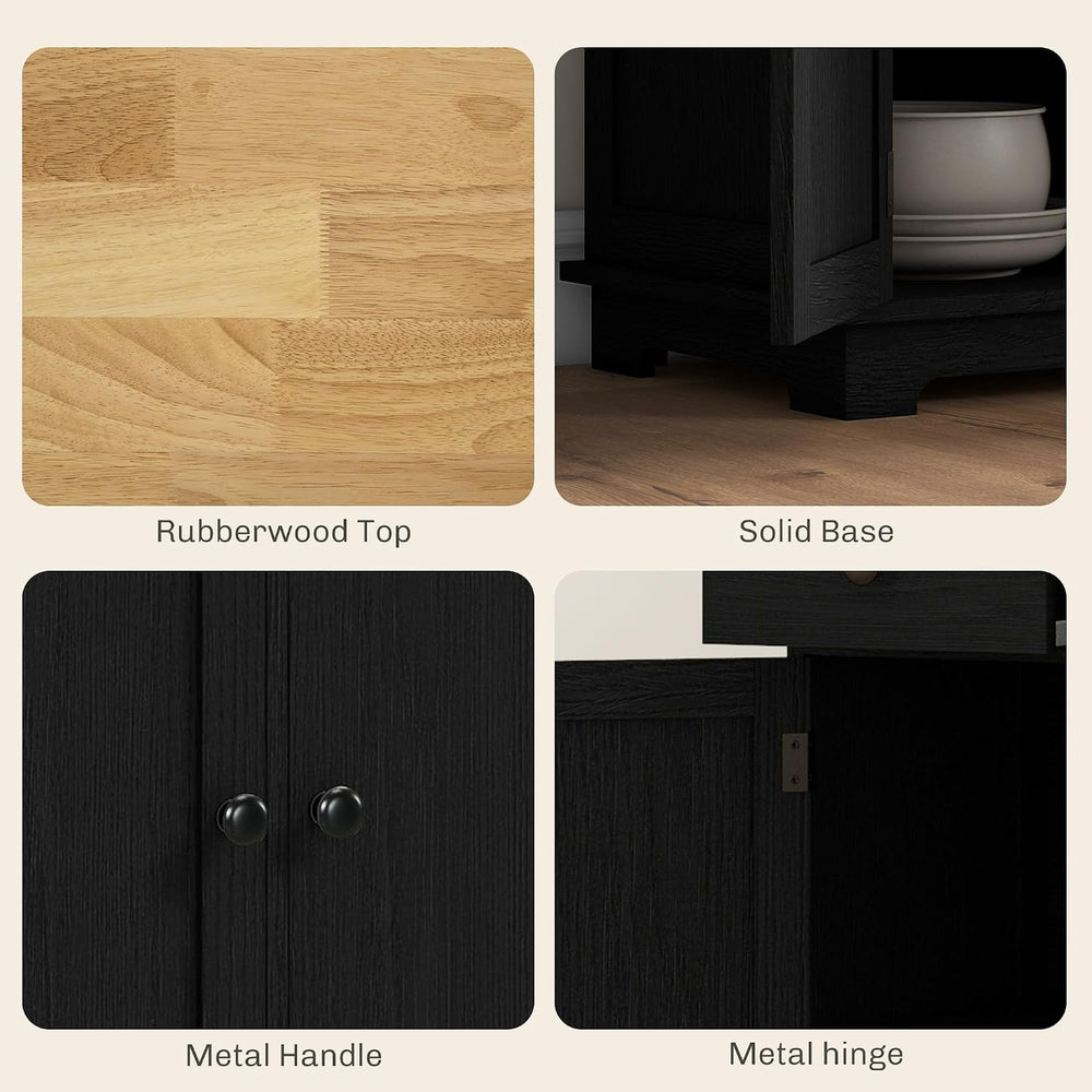 HOMCOM Sideboard Buffet Cabinet Solid Wood Countertop Modern Black