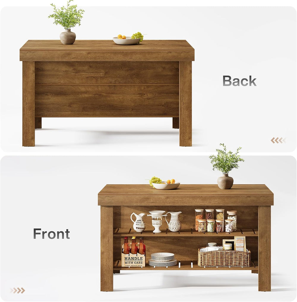Tribesigns Kitchen Island with Storage and Seating, Farmhouse Large Stationar...