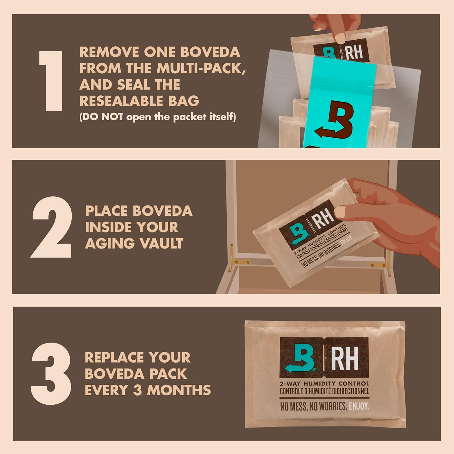 Boveda 75% Two-Way Humidity Control Packs Fix Major Moisture Loss in Non-Plastic Humidifier Boxes – Size 60 – 4 Pack – Moisture Absorbers – Humidifier Packs – Hydration Packets in Resealable Bag