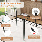Ebullient Glass Dining Table Set for 4, 51" Clear Tempered Glass Table with Black Metal Legs and 4 Transparent Acrylic Chairs, Compact Modern Kitchen Table Set for Small Space Dining Room