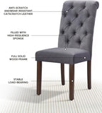 Dining Chairs Set of 4, Button Tufted Parsons Upholstered Chairs with Solid Wood Legs, Mordern Fabric Kitchen Chairs for Dining Room，Grey