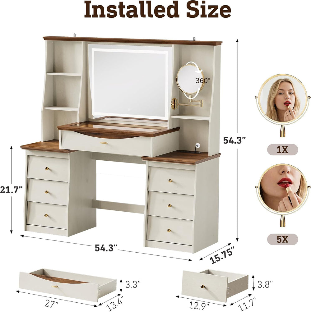STO'SENSE Makeup Vanity Desk w/Mirror & Lights, 54" Large Vanity...