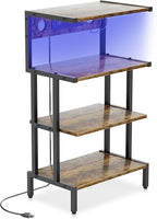 Aquzee Video Game Console Shelf, Stereo Racks - Media Stand with Outlet & Led Strip Light, 4-Tier Gaming Shelf for PS4 PS5 Xbox Games Organizer, Small Entertainment Center, AV Media Stand for CD DVD