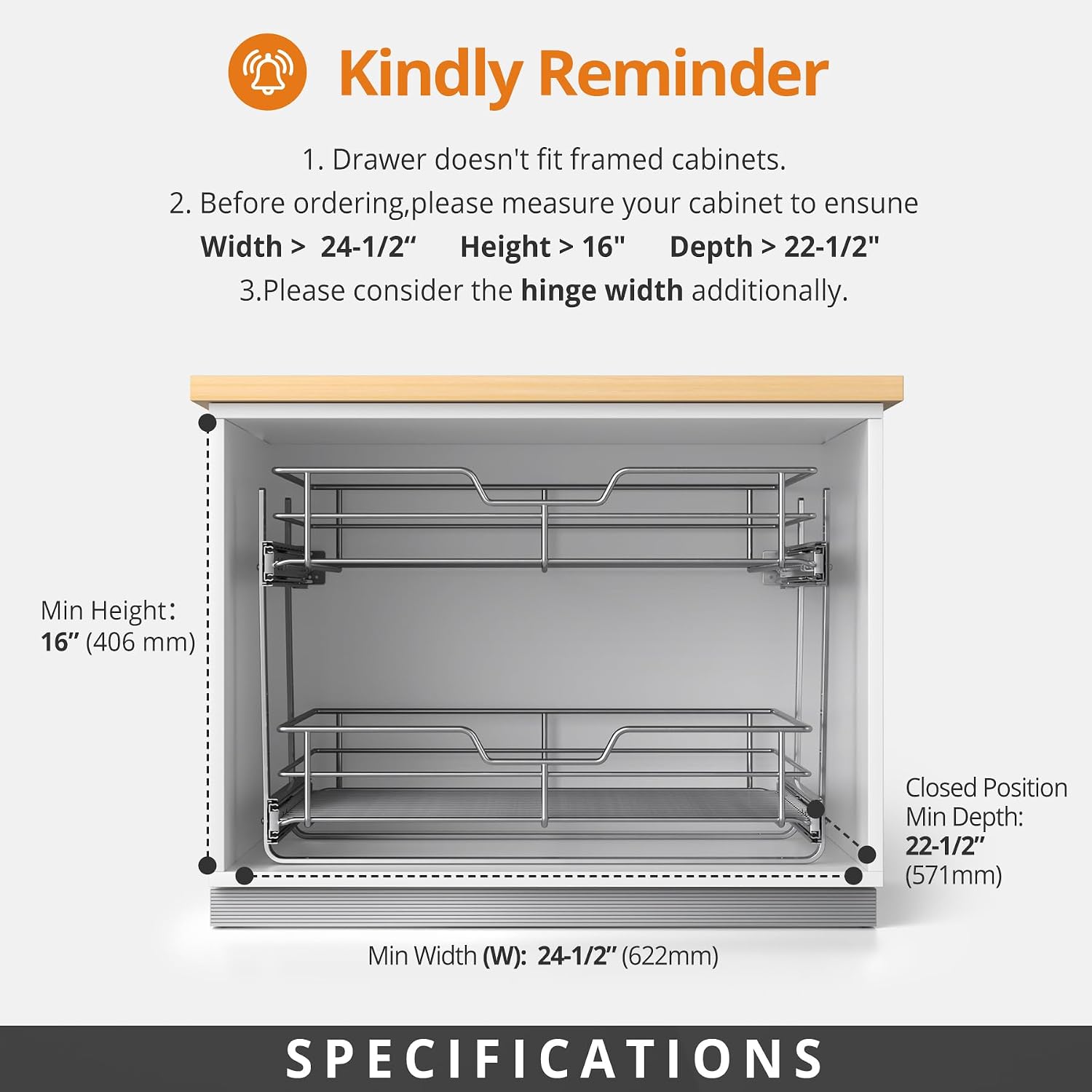 ZOINLIY Pull Out Cabinet Organizer,Slide Out Kitchen Organizers and Storage | Heavy Duty Drawer Cupboard Storage Basket, Smooth Sliding, Chrome Finish