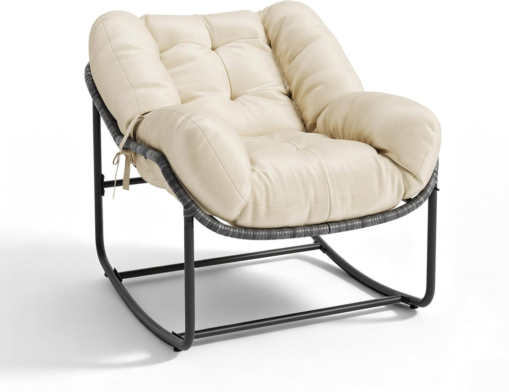Litake Oversized Egg Shaped Wicker Outdoor Rocking Chair, Papasan Rocking Cha...