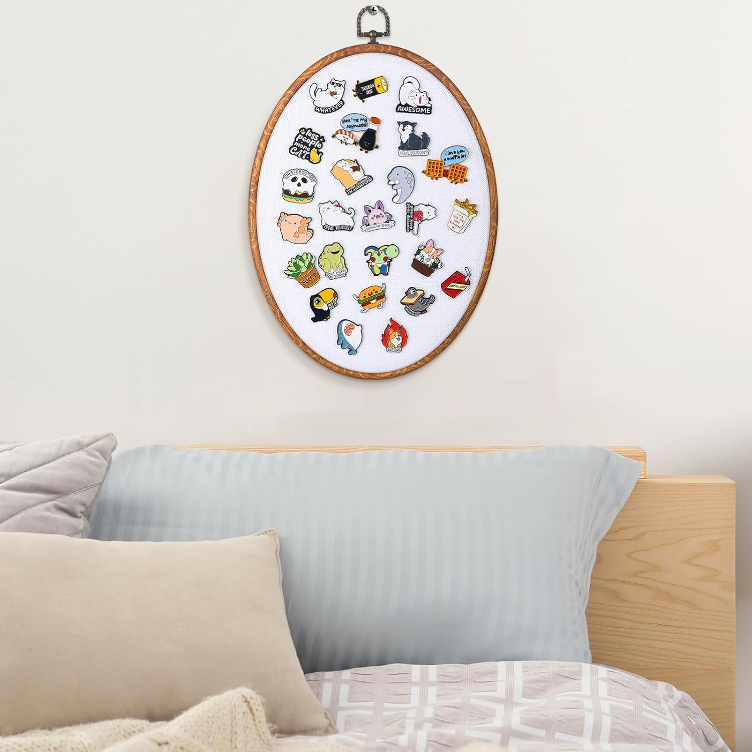 Yalikop Pin Display Board Fabric Enamel Pin Boards Wall Hanging Brooch Earrings Necklace Jewelry Holder Organizer Display Storage Back to School Gift for Home Summer Holiday(White,11.4" X 8.6",1)