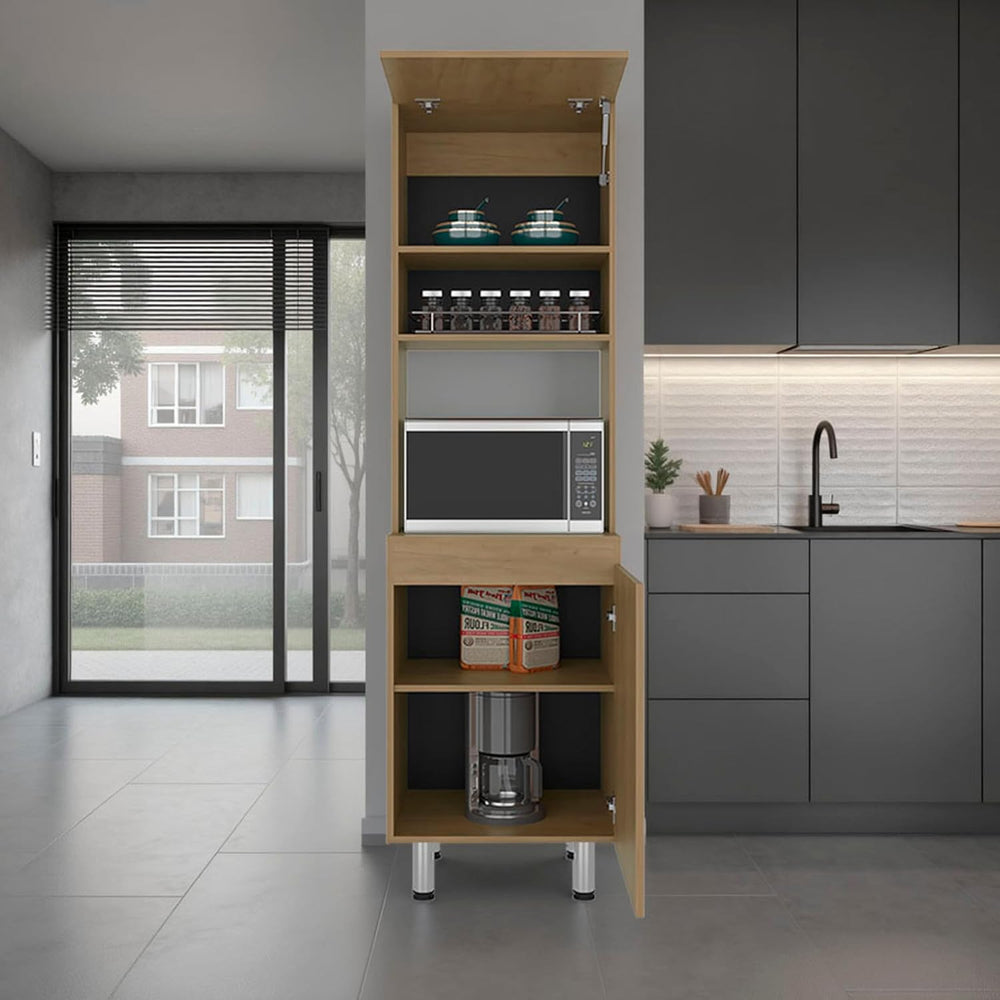 Tuhome Austin Tall Freestanding Kitchen Pantry Cabinet, 76.8" Natural Oa...