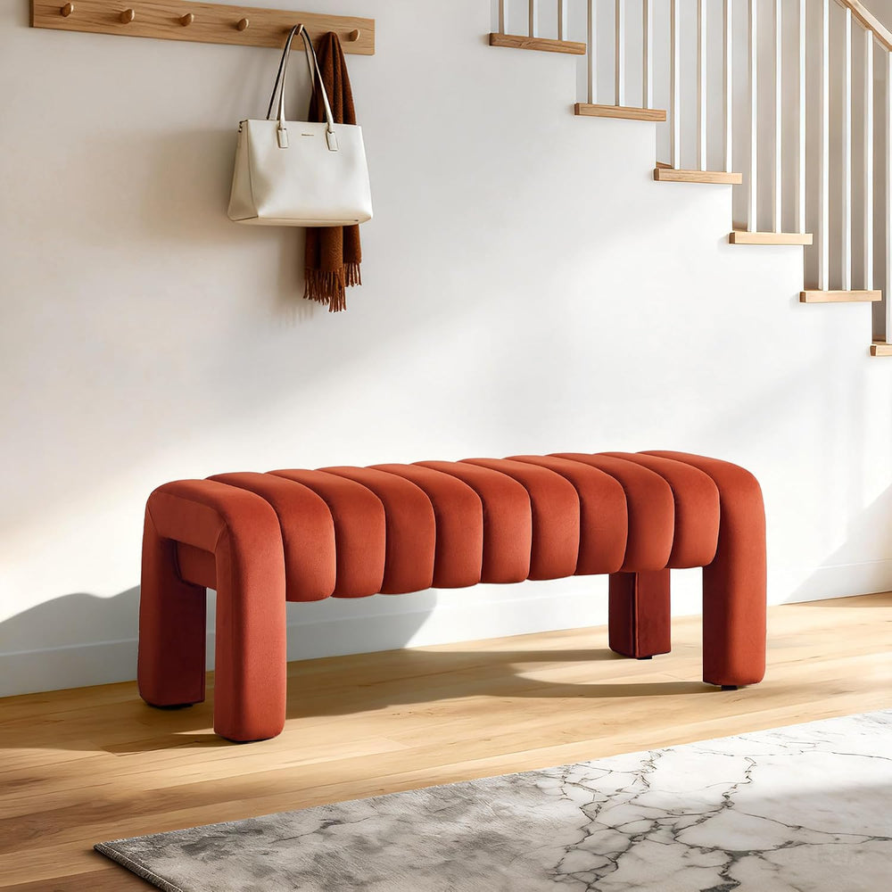 63’’ Bench for Dining Table, Upholstered End of Bed Bench with Solid Wood Leg...