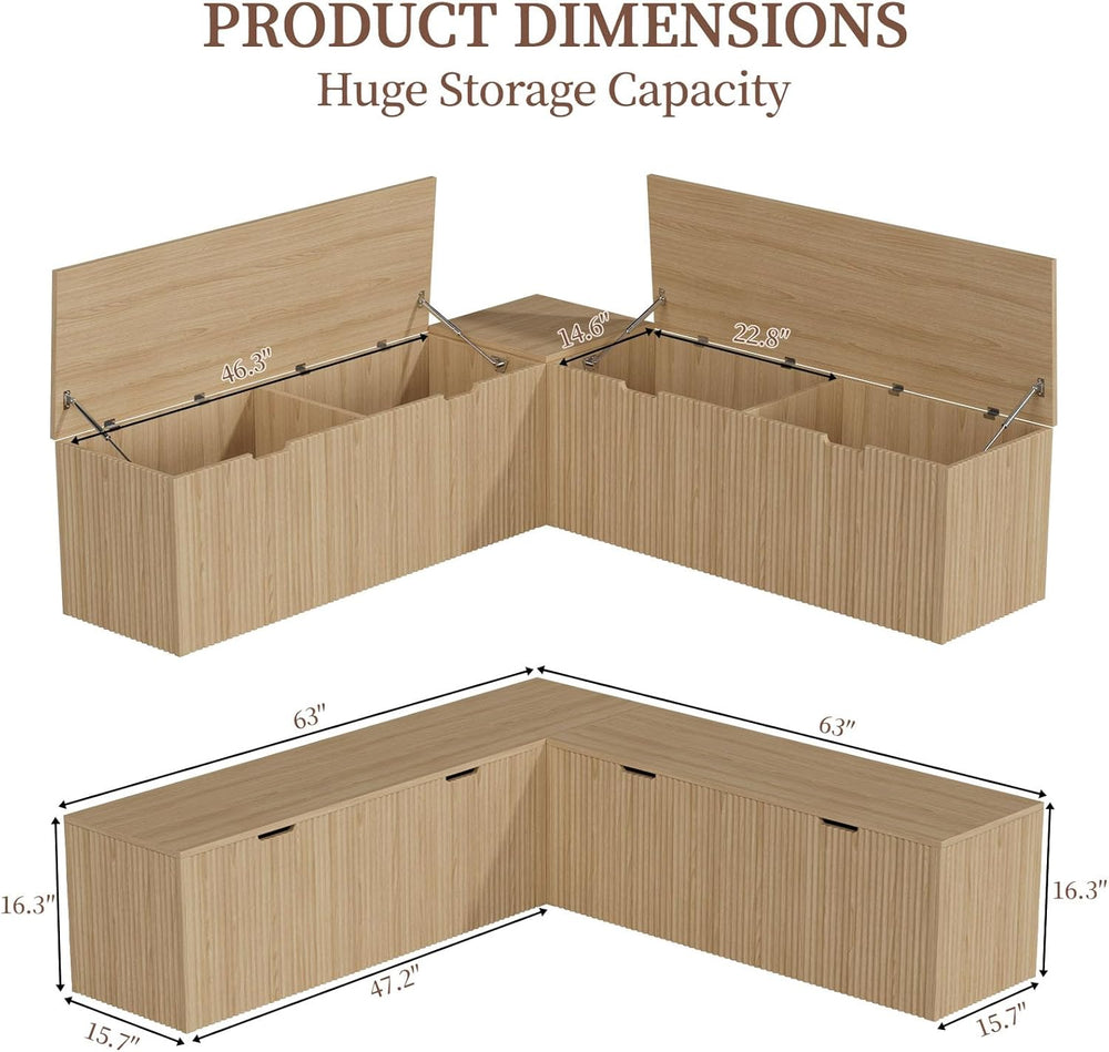 L Shaped Corner Dining Bench – Backless Breakfast Nook Bench with Hidden Stor...