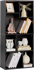 VECELO 42 Inch High Bookcase, 4-Tier Modern Storage Cabinet with Height Difference Shelves for Standard Textbooks, Floor Standing Display, 7 Cubes, Horizontal Avaiable, Easy Assembly, Black