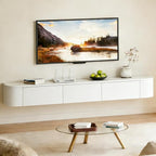 SHGJ&SOFT Floating TV Stand Wall Mounted Media Console with Door Entertainment Centerwith Storage Cabinets, Wall Mounted TV Shelf for Bedroom,Living Room (White, 70.9IN)
