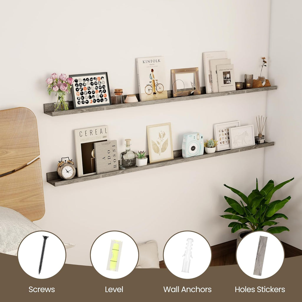 Axeman Grey Floating Shelves - 55 Inch Picture Ledge Shelf Set of 2 - Rustic Grey Wall Shelves with Lip - Picture Shelf for Wall with Ledge - Photo Ledge Shelves for Pictures Nursery Books