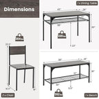 Giantex Dining Table Set for 4, Kitchen Table with Chairs & Bench, Storage Racks, Metal Frame, 4-Piece Space-Saving Dinette Set for Dining Room, Breakfast Nook, Small Space, Apartment, Grey