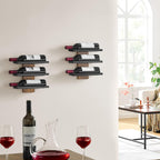 Hoctieon 3-Tier Wall Mount Wine Rack Set (6 Bottles), Wall Mounted Wine Bottle Racks for Display and Storage, Hanging Bottle Holder, for Living Room, Dining Room, Bar, Wine Cellar, Rustic Brown