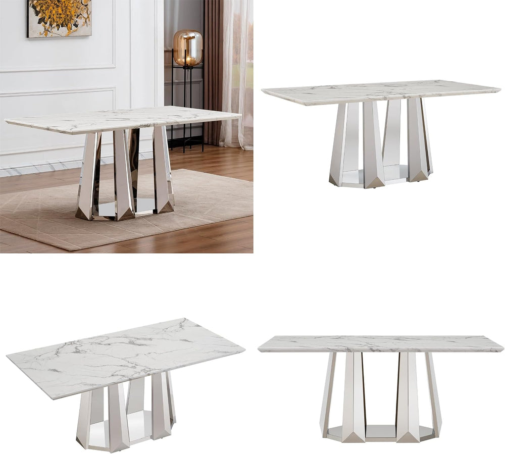70'' Faux Marble Dining Table for 6-8, Modern Dining Room Table with ...
