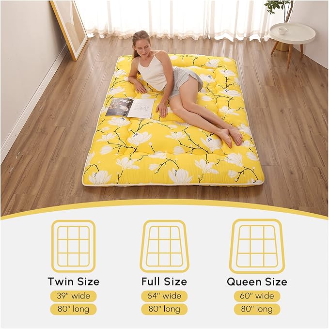 Japanese Floor Mattress, Futon Mattress with Portable Storage Bag and Washabl...