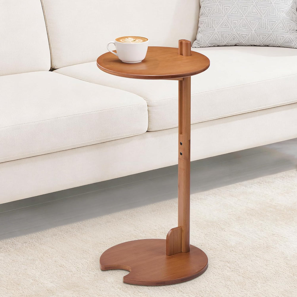 18–26" Height Adjustable Bamboo C-Shaped Side End Table for Sofa | Slide...