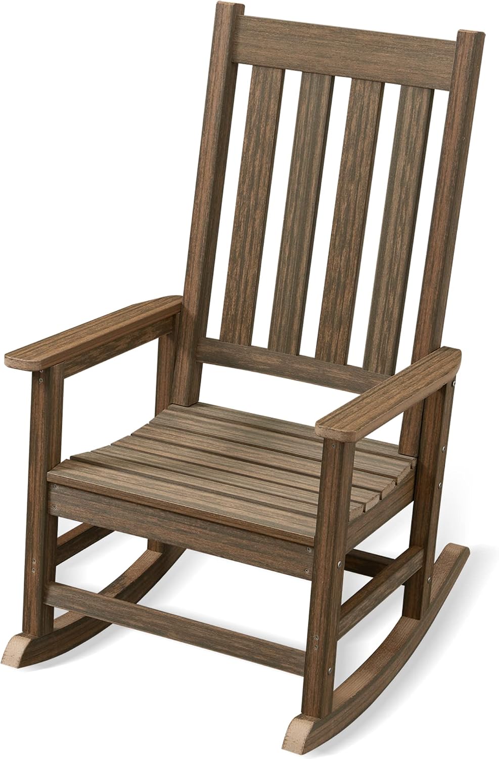Oversized Outdoor Rocking Chair, Porch Rocker with High Back, Brown | HDPE Patio Rocking Chairs, Weather Resistant & 350lbs Heavy Duty Porch Rocker with High Back for Backyard,Garden and Balcony