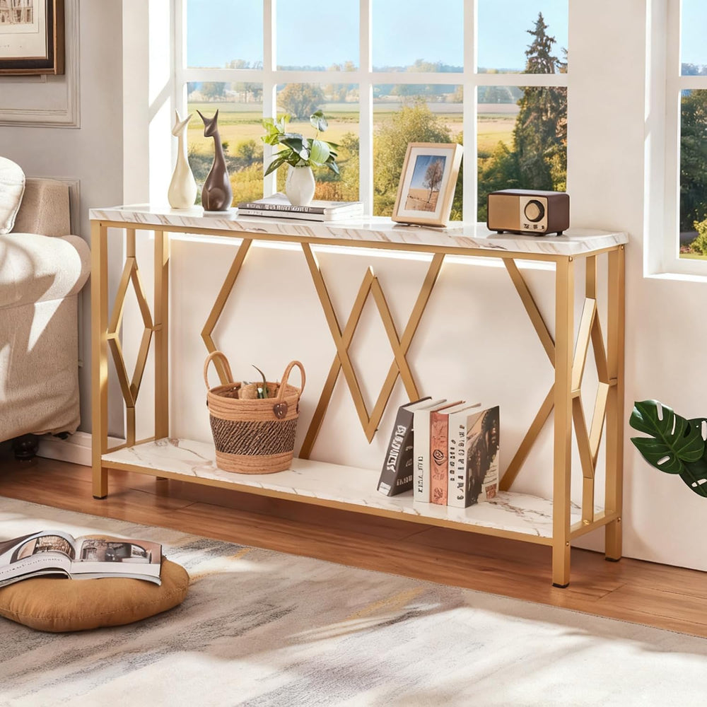 HOMISSUE 55 Inch Modern Entryway Console Table, White & Gold Faux Marble ...