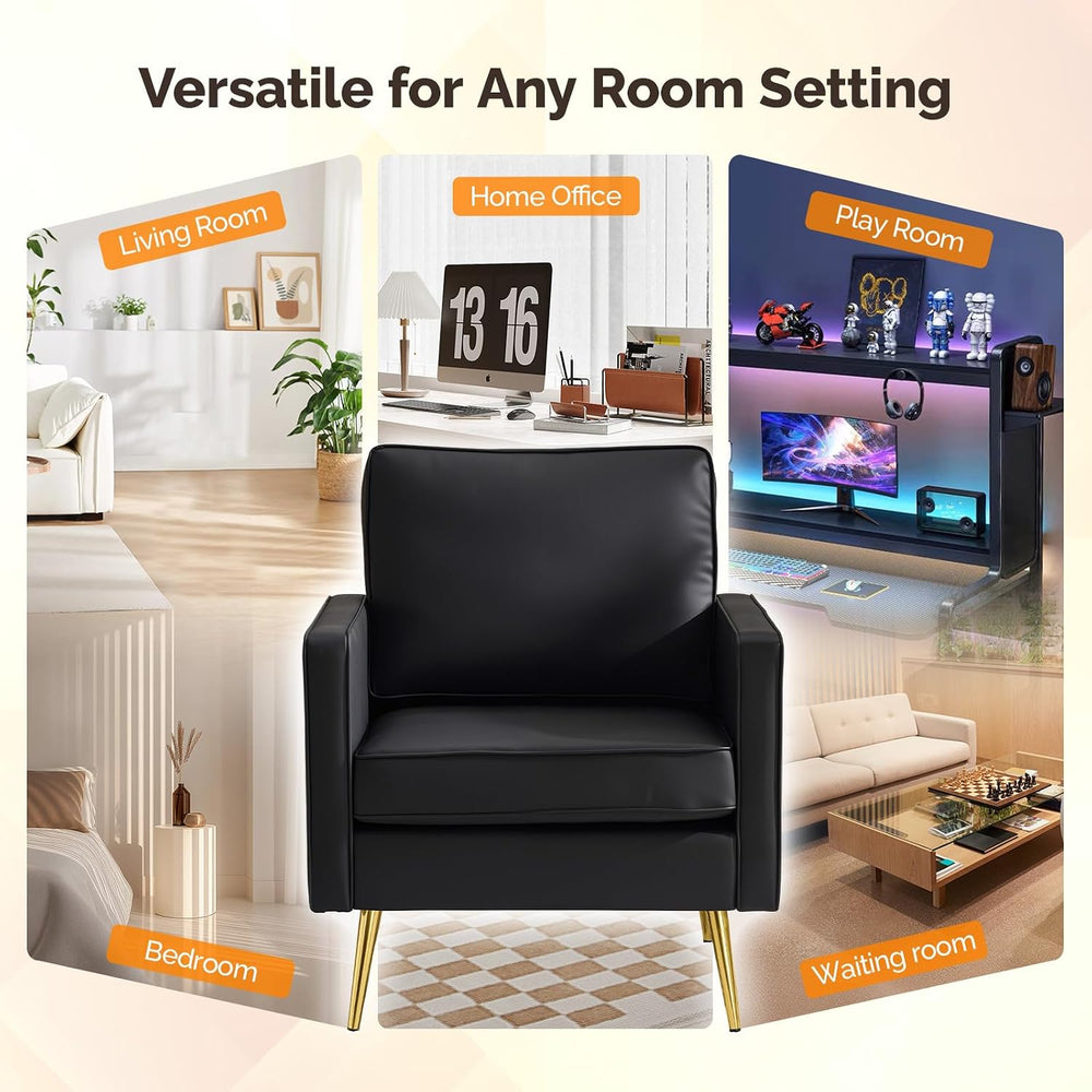 VINGLI Faux Leather Accent Chair, Modern Armchair with Gold Legs Easy Clean