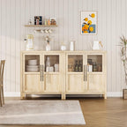GarveeHome Sideboard Buffet Cabinet with 2 Glass Doors, 29" Buffet Table Coffee Bar Wine Bar Display Cabinet for Kitchen Dining Room, Living Room (Natrual, Glass with 2 Doors)