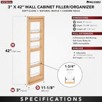 Rev-A-Shelf Kitchen Cabinet Pullout Wall Filler Wooden Organizer Slide Out Pantry Storage w/Soft-Close in Multiple Sizes, 3 x 42 in, 432-WFBBSC42-3C