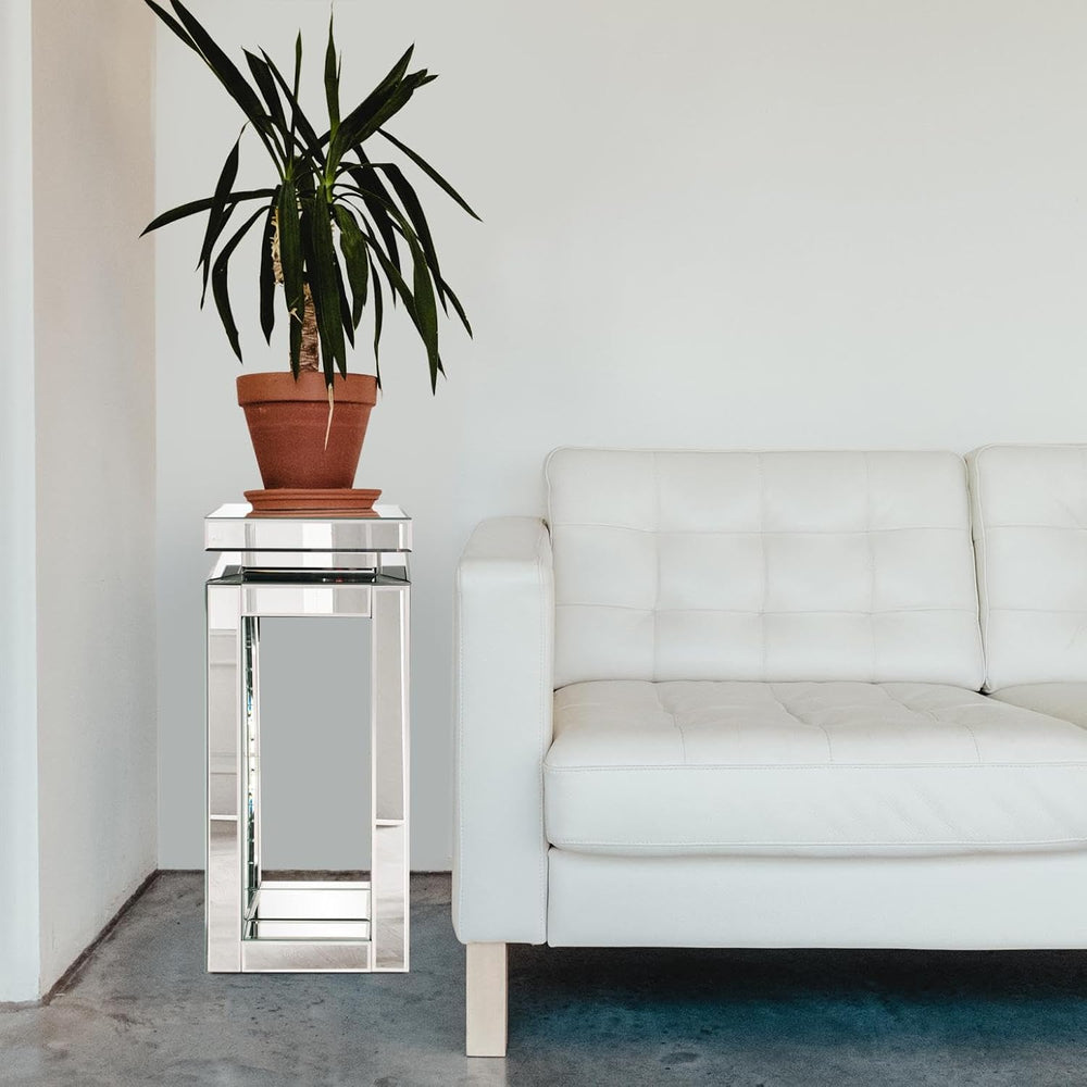Howard Elliott Collection Small Silver Mirrored Pedestal Accent Table for Hom...