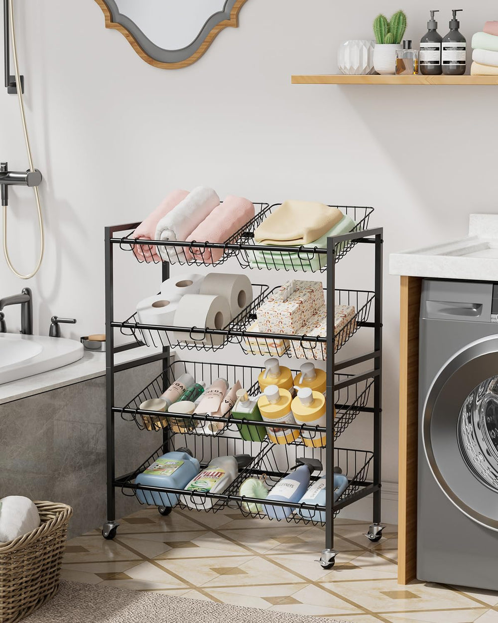 Evermagin 25.2" W Kitchen Storage Cart, 4-Tier Snack Cart with Wheels | ...