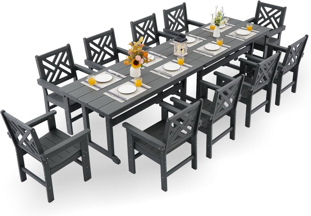 HDPE Dining Table Set for 10,12-Piece Outdoor Table and Chairs Include 10 Din...