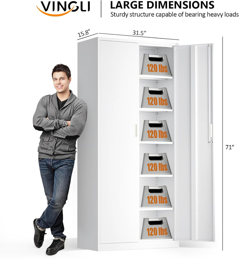 VINGLI Metal Garage Storage Cabinet with 2 Doors and 5 Adjustable Shelves, 71...