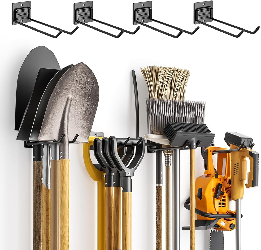 Wall Mount Garden Tool Holder Organizer Rack, Garage Tool Organizer Storage Hook for Yard Shed, Metal Garage Garden Tool Hanger for Lawn Organizer Holds Shovel,Rakes,Brooms,Hoses 8 Pack