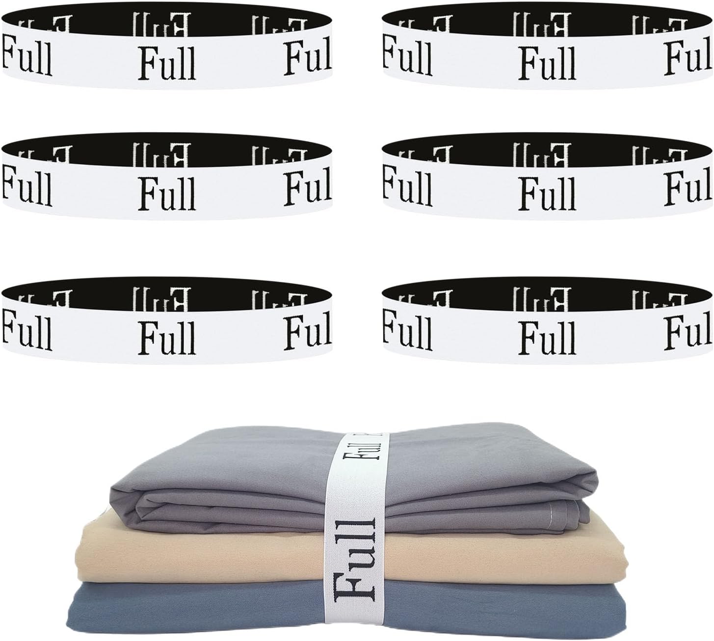 6 Pieces Bed Sheet Organizer Bands, Sheet Organizers and Storage Label Bands, Sheet Label for Bedding, Sheets Organizer for Closet,Sheet Keepers Linen Labels Bedding Bands (Full)