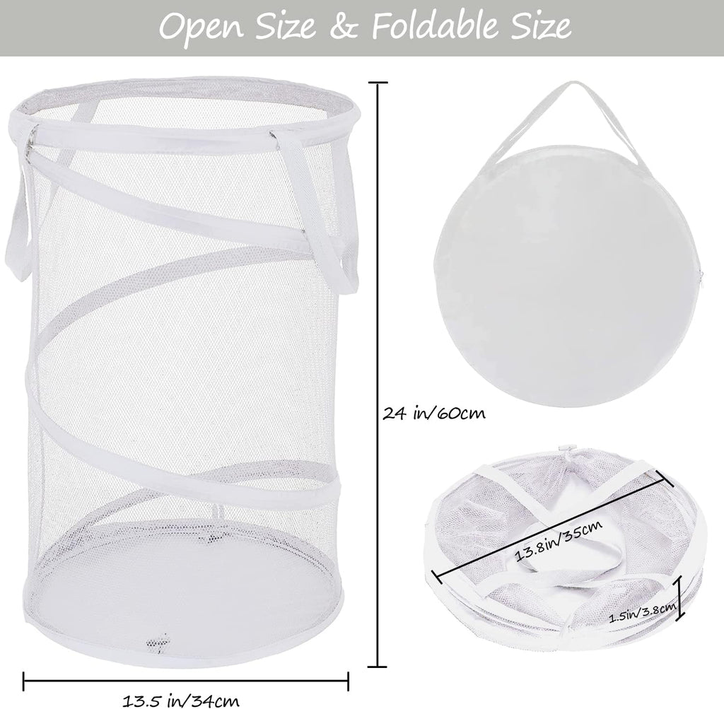BATTOO Large Collapsible Laundry Basket Foldable Mesh Pop Up Hamper with Handles for Laundry Room, Bathroom, Kids Room, College Dorm, Travel, Storage Organizer White