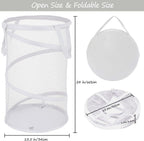 BATTOO Large Collapsible Laundry Basket Foldable Mesh Pop Up Hamper with Handles for Laundry Room, Bathroom, Kids Room, College Dorm, Travel, Storage Organizer White