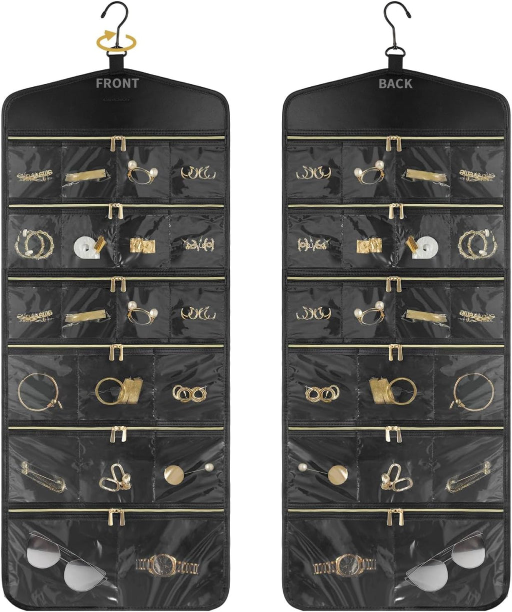 CHICECO Hanging Jewelry Organizer With Zippered Pockets,40 Pockets Travel Jewelry Organizer Storage for Cloest,Wall,Door