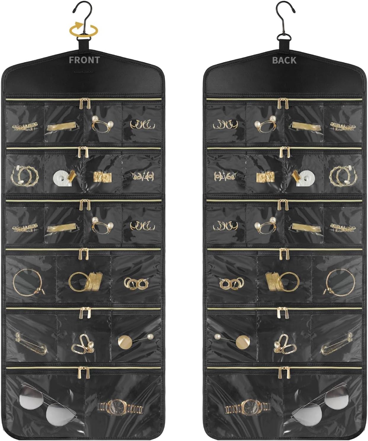 CHICECO Hanging Jewelry Organizer With Zippered Pockets,40 Pockets Travel Jewelry Organizer Storage for Cloest,Wall,Door