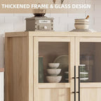 GarveeHome Sideboard Buffet Cabinet with 2 Glass Doors, 29" Buffet Table Coffee Bar Wine Bar Display Cabinet for Kitchen Dining Room, Living Room (Natrual, Glass with 2 Doors)