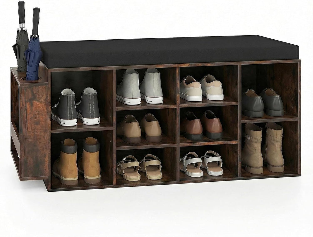 Tangkula Shoe Storage Bench with Umbrella Holder, 40" Shoe Organizer wit...