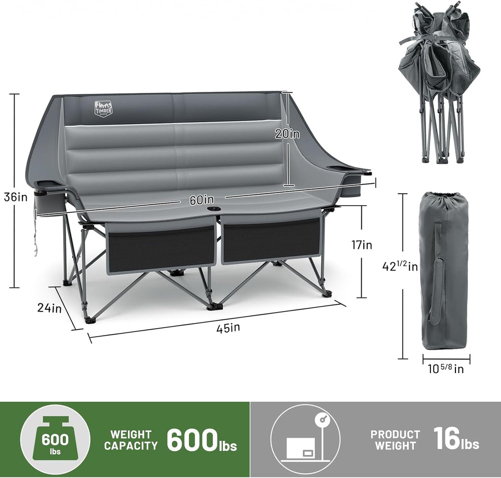 Timber Ridge 600 lbs Double Camping Chair, Ultra-Wide Heavy Duty Outdoor Fold...