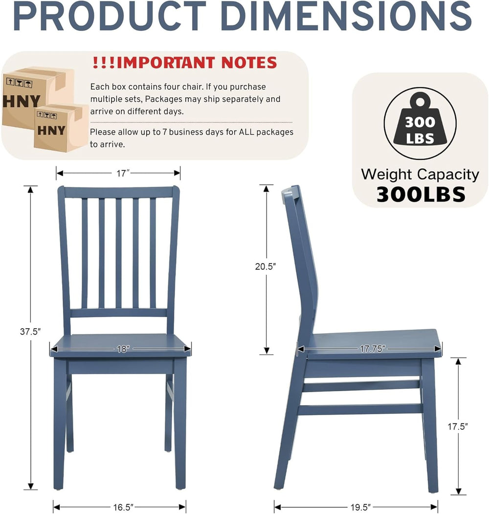 HNY Blue Wood Dining Chairs Set of 4, Farmhouse Kitchen Chairs with High Back...