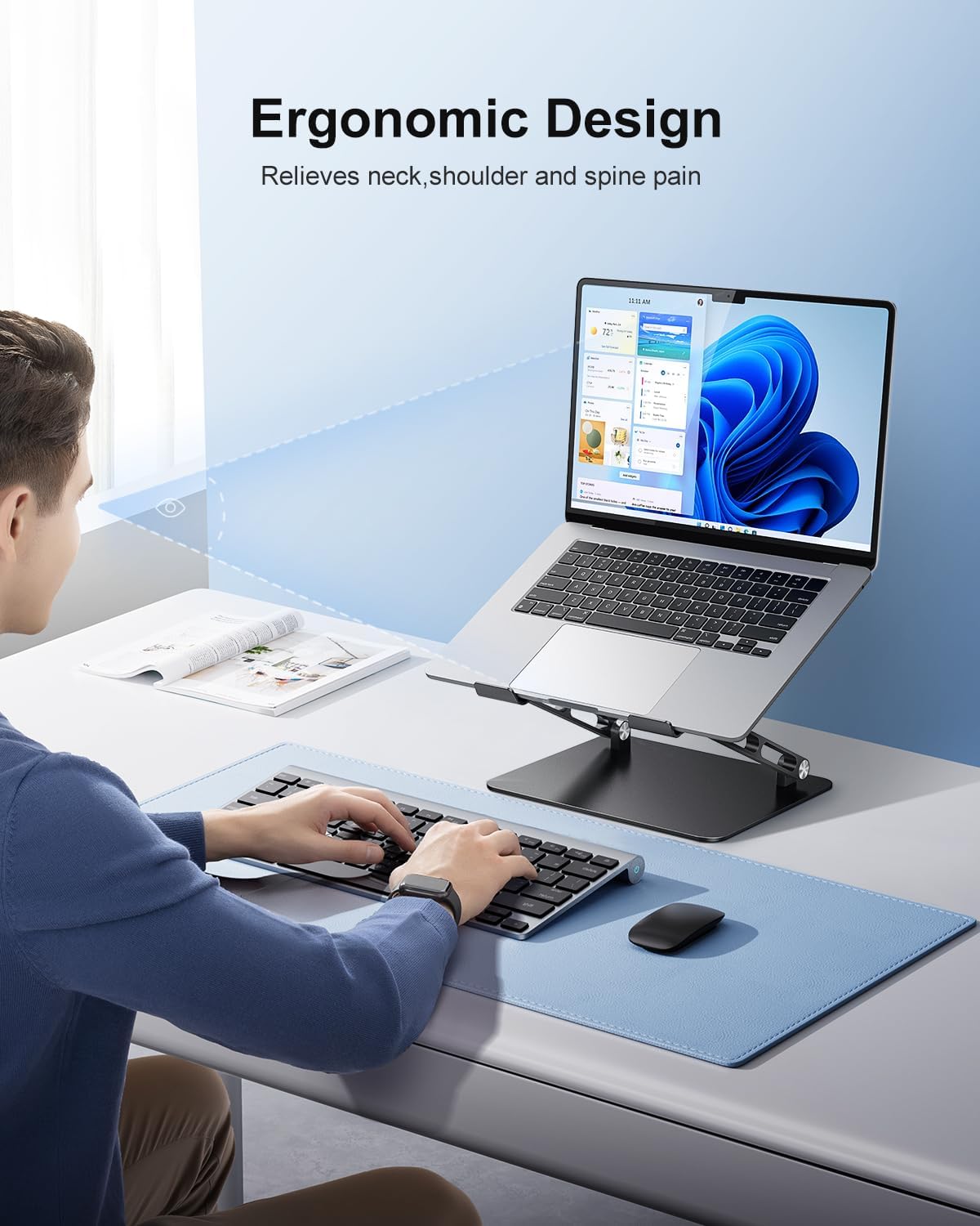 Adjustable Laptop Stand Ergonomic Computer Riser Aluminum Laptop Stand for Desk Portable Notebook Stand Laptop Riser Holder Compatible with 10-17.3’’ Laptops Tablets,Black